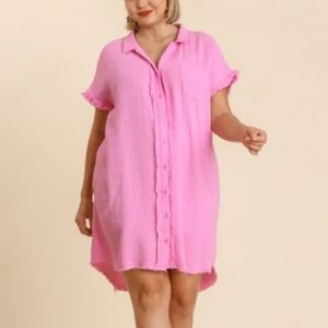 Umgee Gauze Shirt Dress Bubble Pink